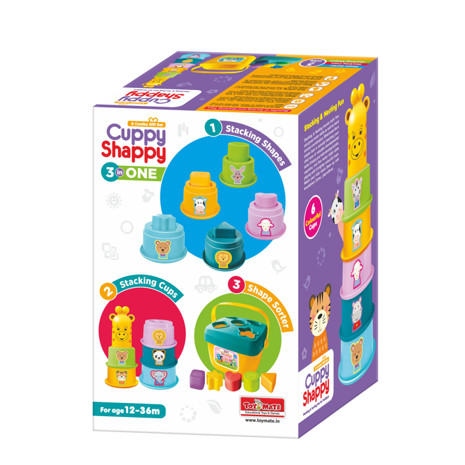 Cuppy Shappy - All in 1 Sorting Stacking Nesting Cups Shapes & Color Toy Games Montessori Activity Early Educational Blocks Puzzles for Kids Boys Girls Toddler 1-3 Years & Above