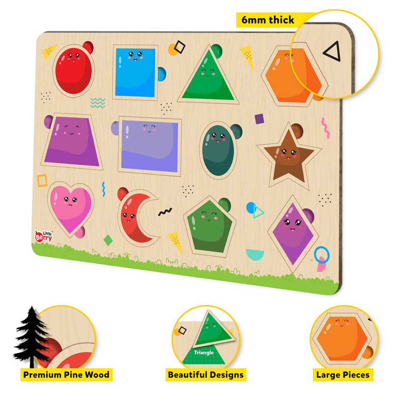 Little Berry Shapes & Colours Wooden Puzzle Tray - Knob and Peg Puzzle Multicolour - 26 Pegs