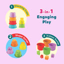 Little Berry 3-in-1 Stacking Cup Set for Kids with Shape & Colour Sorter - Baby & Toddler Activity Toy (Multicolour)