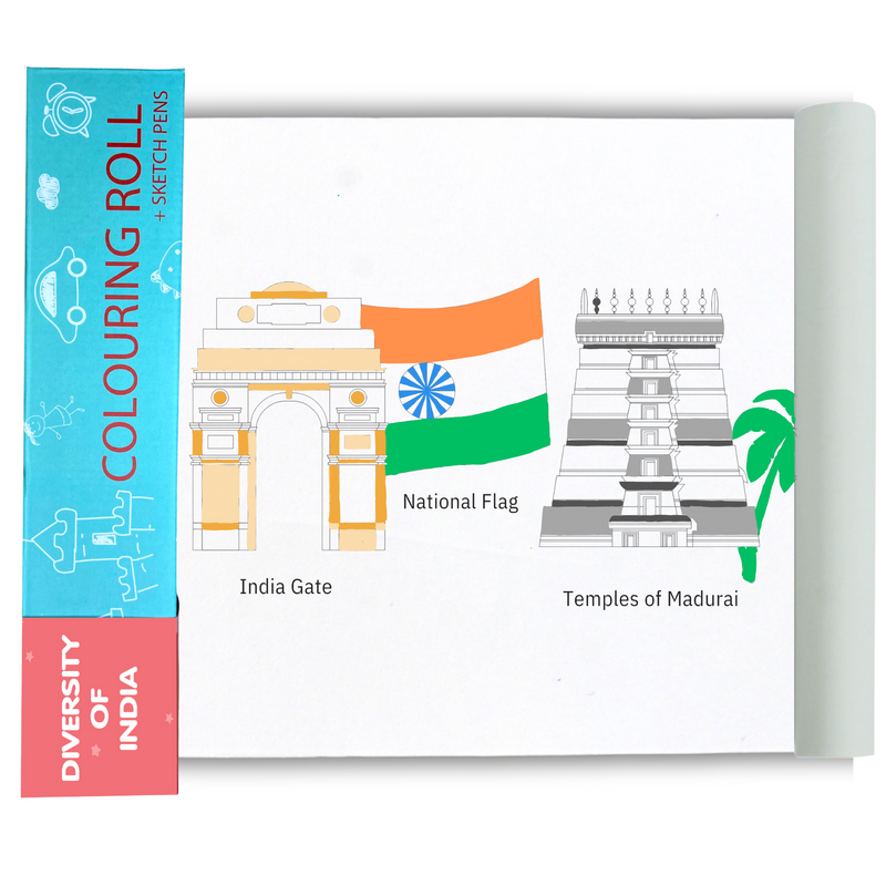 CocoMoco Diversity of India Colouring Roll Sheet for Kids |11 feet Big Size Art and Craft Reusable Drawing Paper Roll Kit for Children | Birthday Return Gift for Boys and Girls