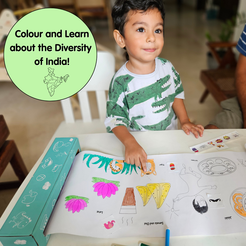 CocoMoco Diversity of India Colouring Roll Sheet for Kids |11 feet Big Size Art and Craft Reusable Drawing Paper Roll Kit for Children | Birthday Return Gift for Boys and Girls