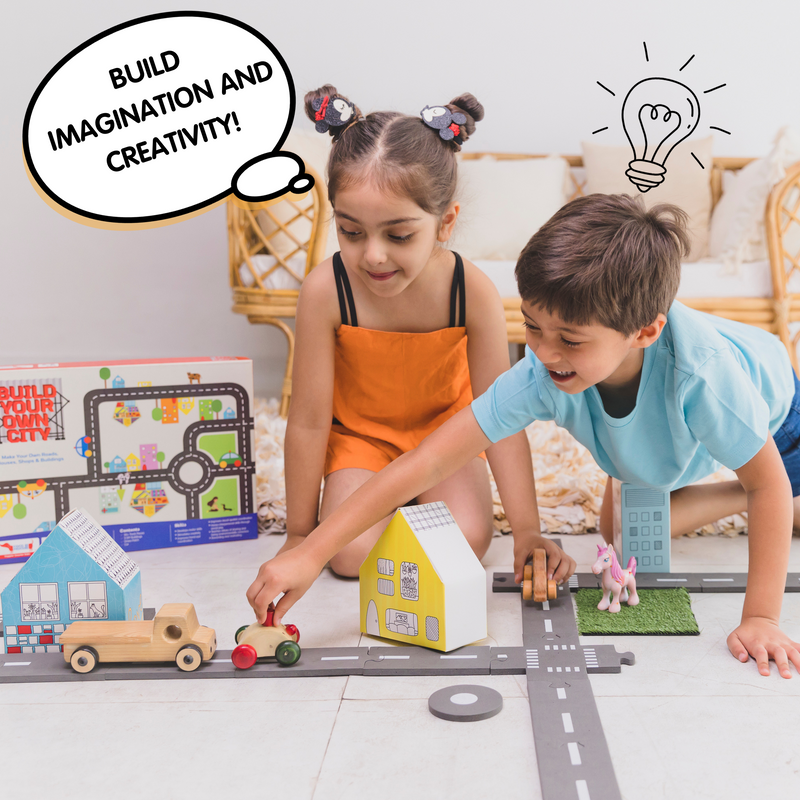 CocoMoco Kids Build your Own City 50 pieces Road Track, Flexible Road Puzzle Pretend Play Car Race Track Set, Educational Toy for Kids Ages 5+ years