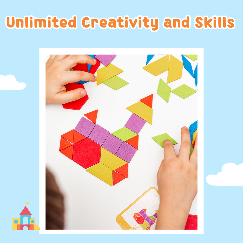 CocoMoco Pattern Blocks Geometric Shapes Puzzles for Toddlers 3 Years old, Learn Geometry and Art, Educational Toy for 3-5, 6-7 years, 100+ Pieces, Cards Included