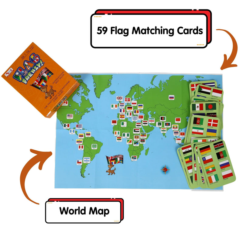 CocoMoco Kids Flag Frenzy Card Game for Kids - Flags of the World Flash Cards Learn Geography Educational Toy Birthday Return Gift for Boys age 5 6-7 8-10 10-12 years