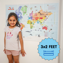 CocoMoco Kids World Map for Kids - Wall Poster for Room Decor - 3 x 2 feet - Geography Educational Learning Toy Birthday Return Gift for Boys Girls 5 6 7 8 9 10 11 years