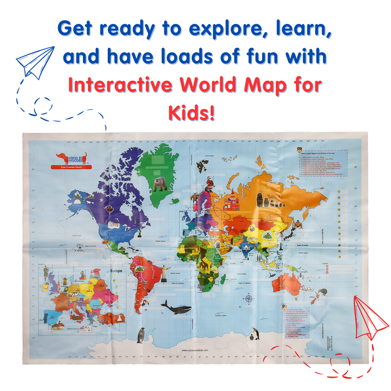 CocoMoco Kids World Map for Kids - Wall Poster for Room Decor - 3 x 2 feet - Geography Educational Learning Toy Birthday Return Gift for Boys Girls 5 6 7 8 9 10 11 years