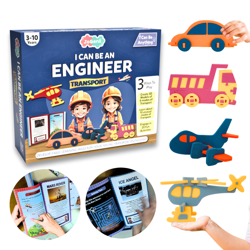 JoGenii I Can Be a Transport Engineer – 3D Foam Model Kit – Educational Miniature Models Kit with Knowledge Book, Indoor games toys gift for 3 4 5 6 7-8 8-10 year old girl or boy, unique engaging puzzles