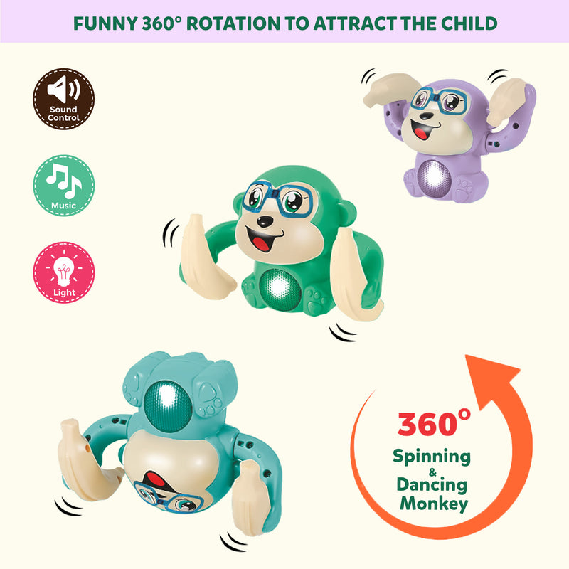 Little Berry Dancing and Spinning Tumbling Monkey with Light and Music Sound Control (Assorted Colours)