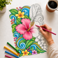 10 Poster Blooming Canvas Petal Symphony | Premium A4 Zentangle Doodle Coloring Kit | Coloring Guide Included