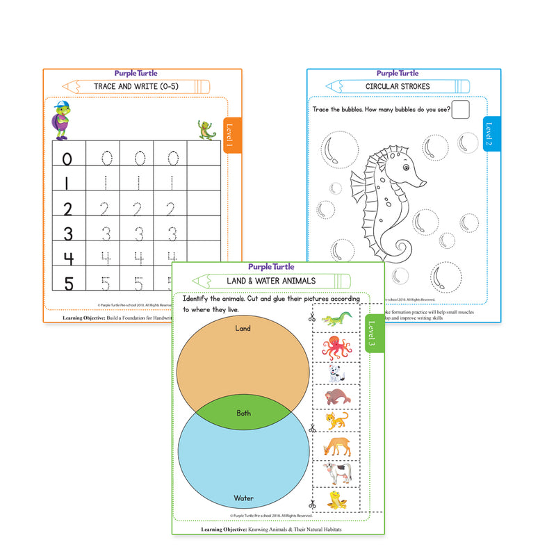 Purple Turtle Preschool Worksheets for Kids (3-5 Years)-48 worksheets