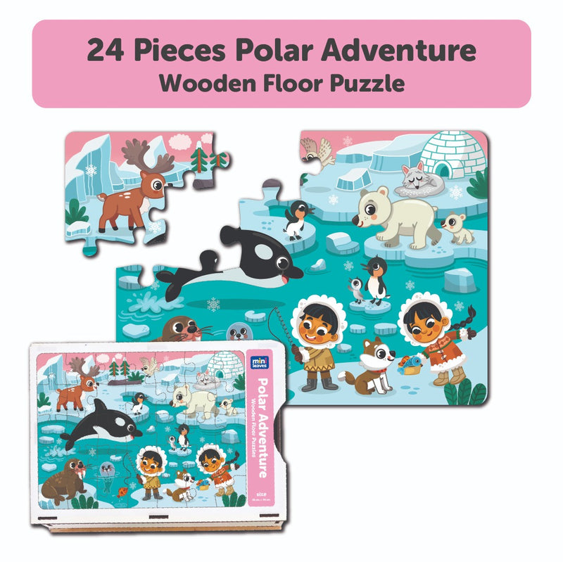 Mini Leaves Polar Adventure 24 Pieces Wooden Jigsaw Floor Puzzle with Wooden Box