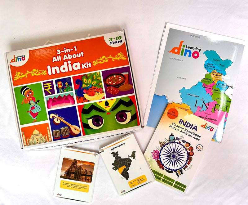 India Kit - India GK Picture Book For Kids and India: States & Union Territories Flashcards with India Map