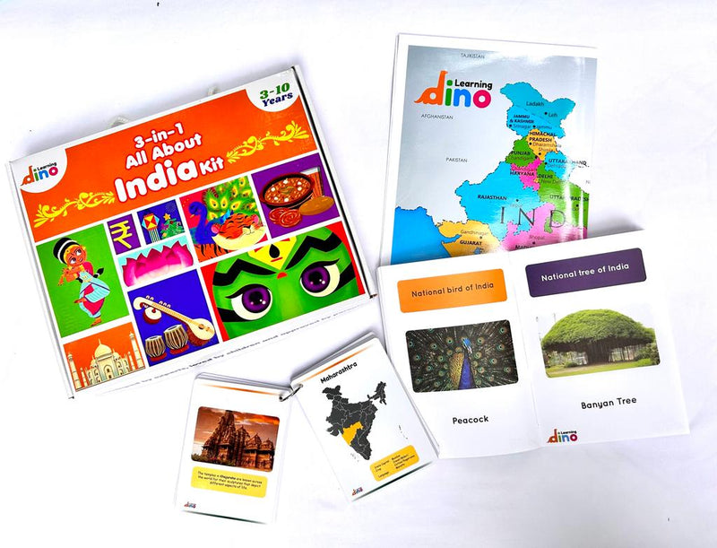 India Kit - India GK Picture Book For Kids and India: States & Union Territories Flashcards with India Map