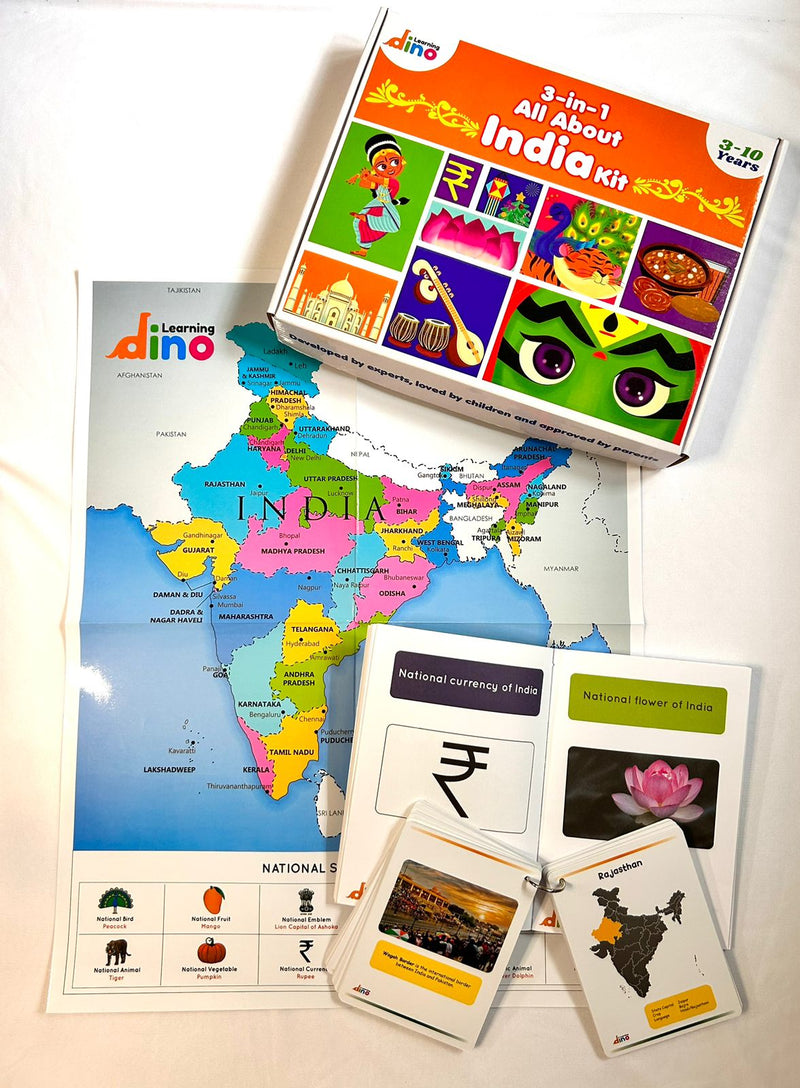 India Kit - India GK Picture Book For Kids and India: States & Union Territories Flashcards with India Map
