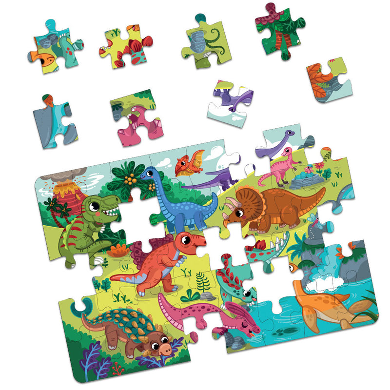 Mini Leaves Dinosaurs 35 Piece Wooden Jigsaw Floor Puzzle with Knowledge Cards