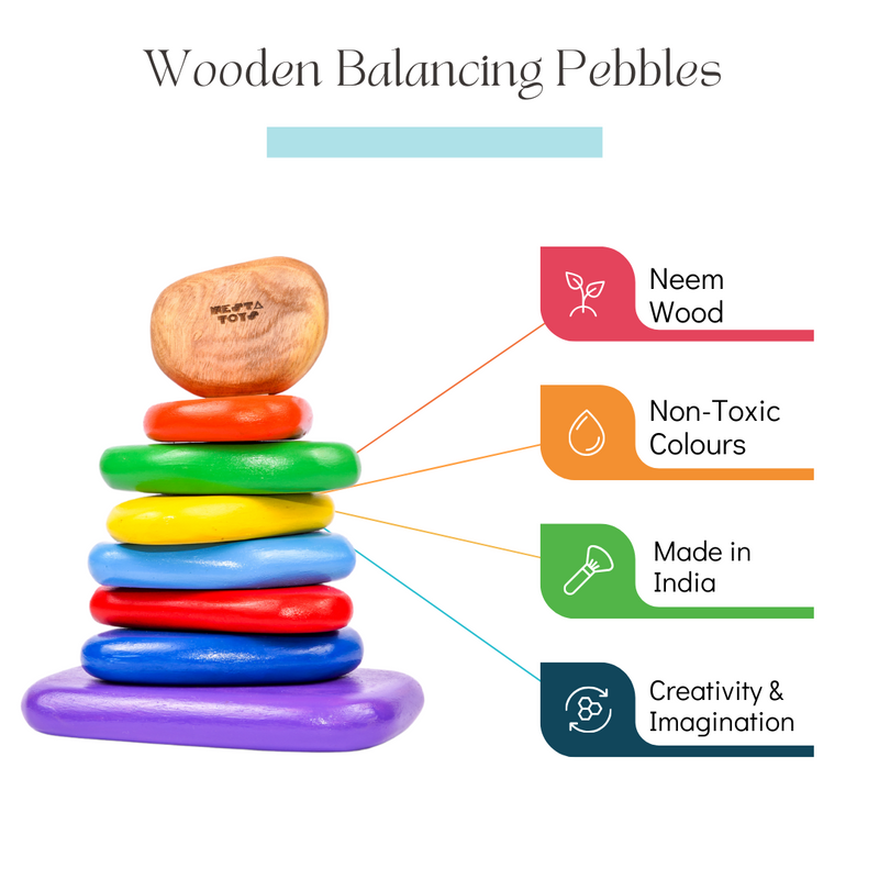 Wooden Balancing Pebbles | Rainbow Stacking Sensory Toy (8 Pcs)