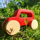 Wooden Red Jeep Toy With Garage