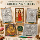 Bharat Kala Indian Art Forms Poster Coloring Kit | 5 Traditional Art A4 Sheets – Kalamkari Saraswati, Kalighat Durga, Pattachitra Jagannath, Tanjore Ganesha & Madhubani Radha Krishna | For Adults, Teens & Kids - JoGenii