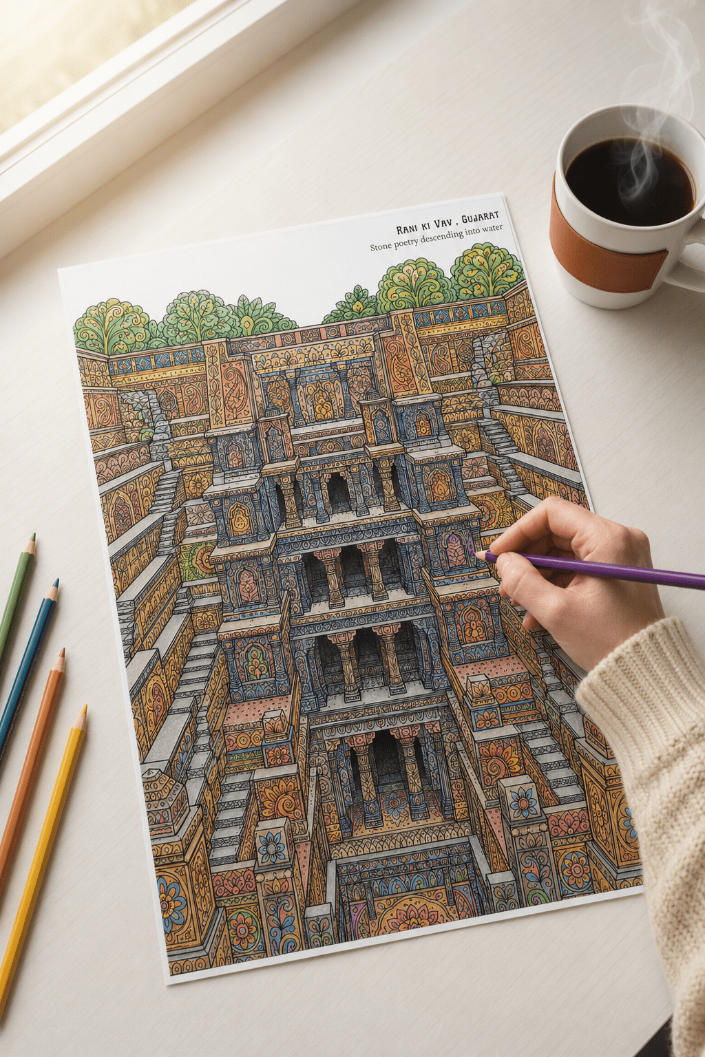 India Monuments Mega Coloring Combo - 10 Poster Mega Art Combo | 2 Themes - Monuments of India & Forts of India | Premium Art Sheets with Coloring Pens | Perfect for Gifting Adults, Kids, Teens - JoGenii