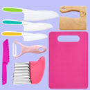 Plastic Knife Set with Toddler Knife, Peeler, Cookie Cutter, and Cutting Board (Random Color) - Montessori Skills