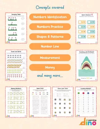 Learning Dino LKG Math Practice Worksheets Pack