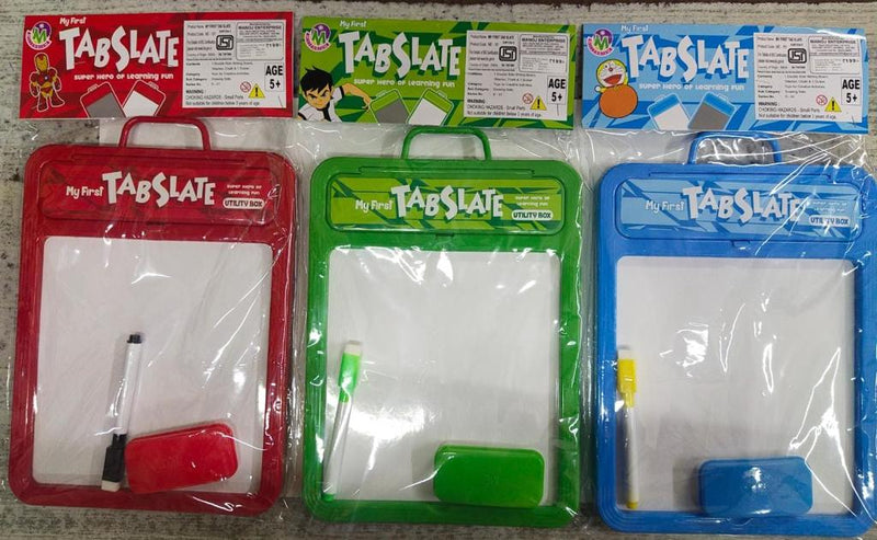 My First Tab Slate Double Side Writing Board & Attached Campass Box for Kids 5 +  (Colour May Vary)