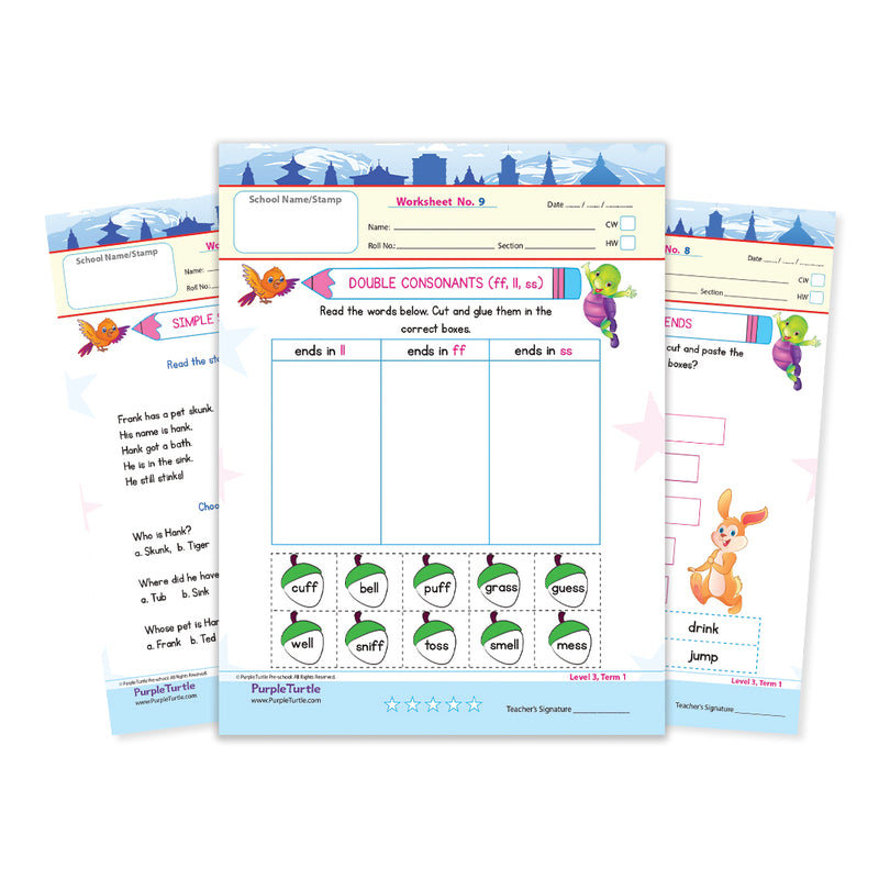 Purple Turtle Preschool Worksheets for Kids Combo of Level 1,2,3 (3-5 Years)-150 worksheets