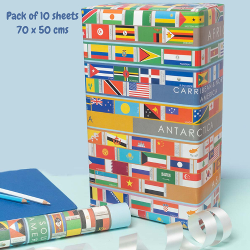 eVincE All Country Flags Gift wrapping Paper | set of 10 sheets | 70 x 50 cms size