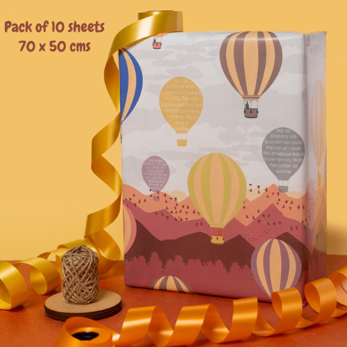 eVincE set of 10 Hot Air Balloon Gift wrapping paper | Informative fun for kids | 70 x 50 cms