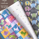 eVincE Assorted Gift Wrapping Paper | Dinosaurs, WordSearch & Elephant, 3 Designs with facts | 70 x 50 cms - 15 sheets
