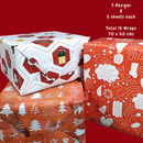 eVincE assorted Christmas wrapping paper | 3 designs 15 sheets | Red doodle, Xmas tree graphics & White Xmas party theme | 70 x 50 cms sheets