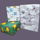 eVincE assorted Christmas wrapping paper | White snow cityscape, Xmas stamps & Green Bells | 3 designs 15 sheets | 70 x 50 cms sheets