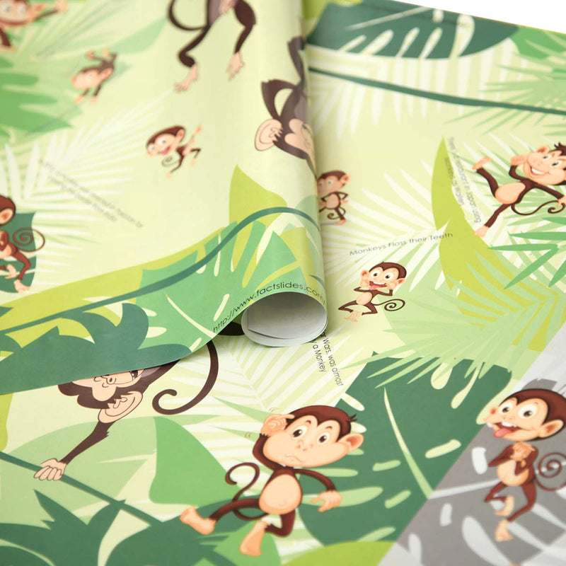 eVincE Monkey Wrapping Paper for Kids Boys Men Women Girl Jungle Safari Fact Filled Animal Design for Birthday Christmas New Year Easter Easy to Use (70 x 50 cms Pack of 10 Large Sheets