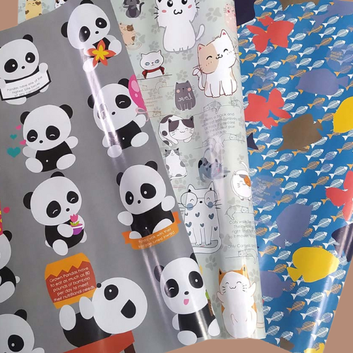 eVincE Birthday Gift Wrapping Paper for kids | 3 designs, 15 Wraps | Panda Cat Fish | 70 x 50 cms