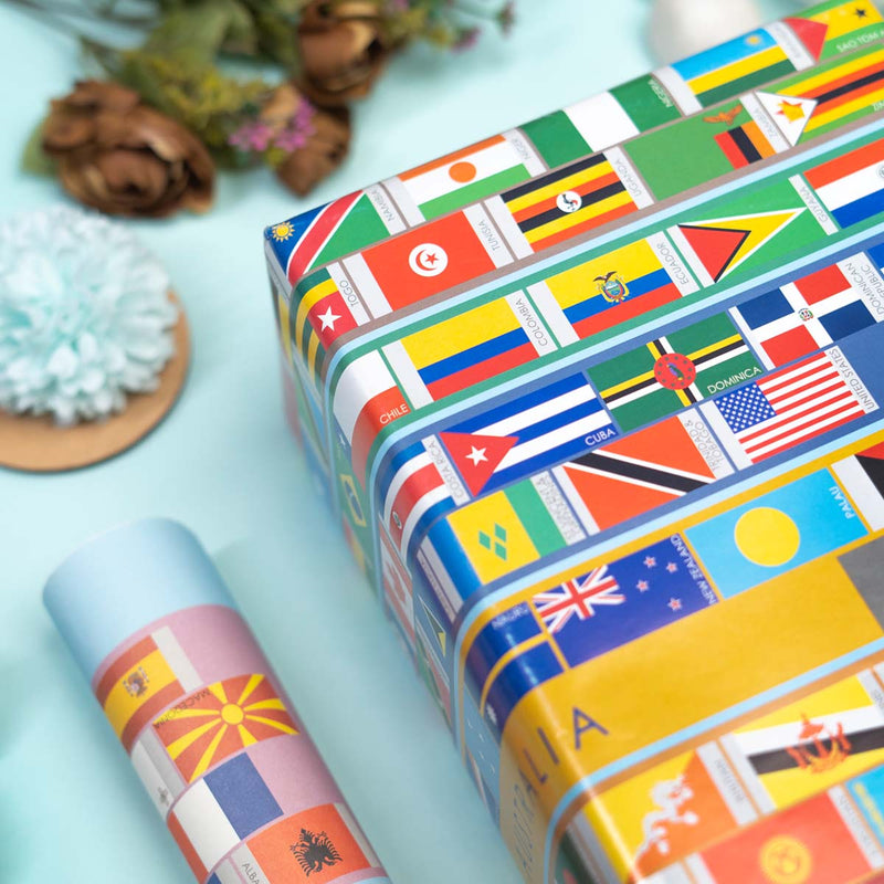 eVincE All Country Flags Gift wrapping Paper | set of 10 sheets | 70 x 50 cms size