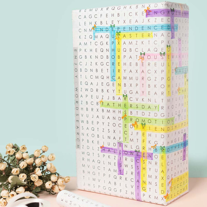 eVincE Gift Wrapping Paper | 3 assorted designs, 15 sheets | World Map, Word Search & Emoji Pattern with fun Facts | 70 x 50 cms size