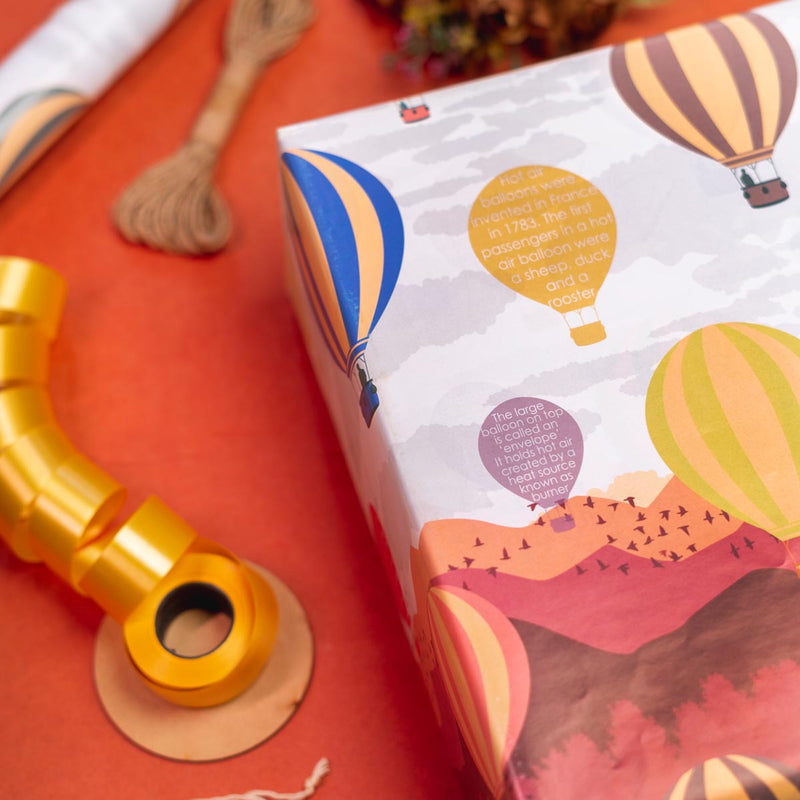 eVincE Assorted Gift Wrapping Paper | Word Search, Butterfly game & Hot Air Balloon, 3 Designs with facts | 70 x 50 cms - 15 sheets