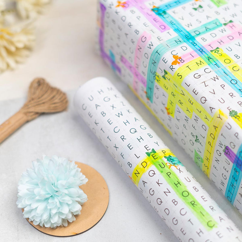 eVincE Word Search Gift Wrapping Paper for kids birthday Activity theme party | Pack of 10 Sheets | 70 x 50 cms