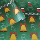 eVincE Christmas Gift Wrapping Paper for kids | Green Bell Pattern with Facts | Pack of 10 Sheets | 70 x 50 cms