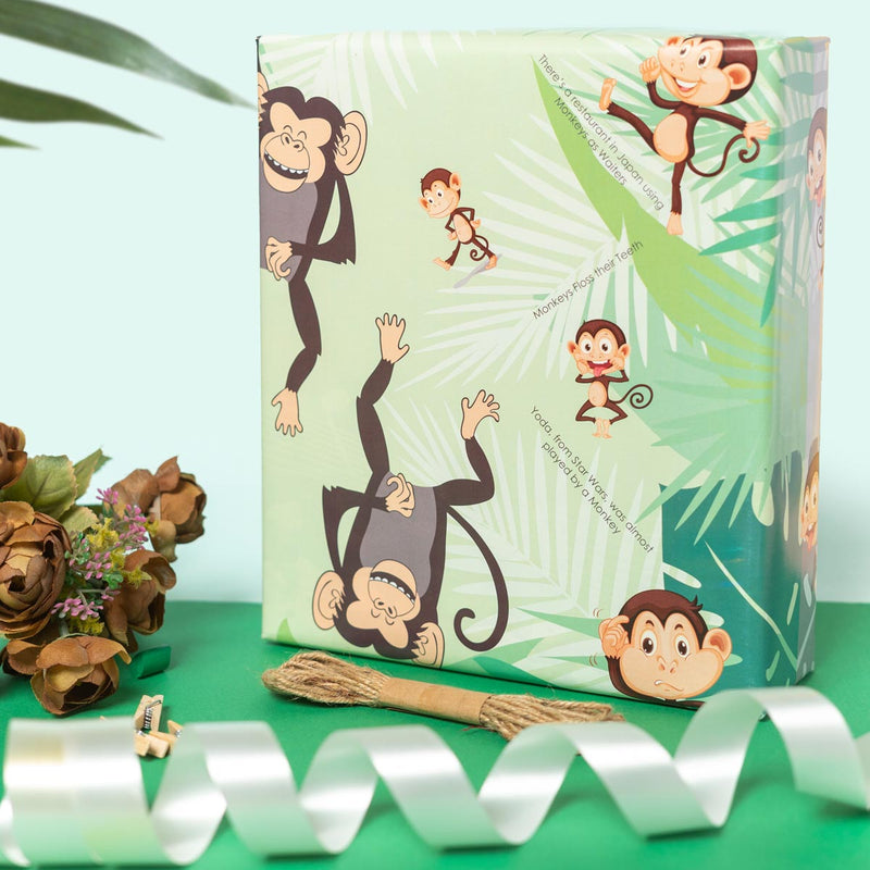 eVincE 15 Gift Wrapping Paper | Monkey, Giraffe, Dinosaur (70 x 50 cms Sheets) | Informative Assorted 3 designs pattern