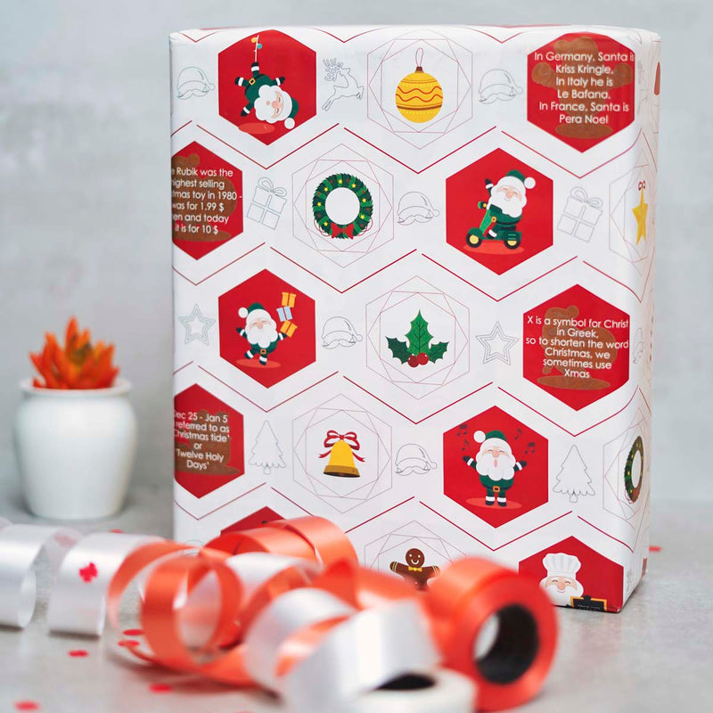 eVincE assorted Christmas wrapping paper | 3 designs 15 sheets | Green Bells, Santa, White Red Xmas party theme | 70 x 50 cms sheets