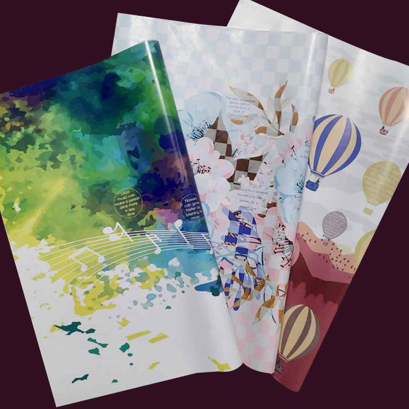 eVincE Assorted Gift Wrapping Paper | Floral, Hot Air Balloon & Music 3 Designs with facts | 70 x 50 cms - 15 sheets