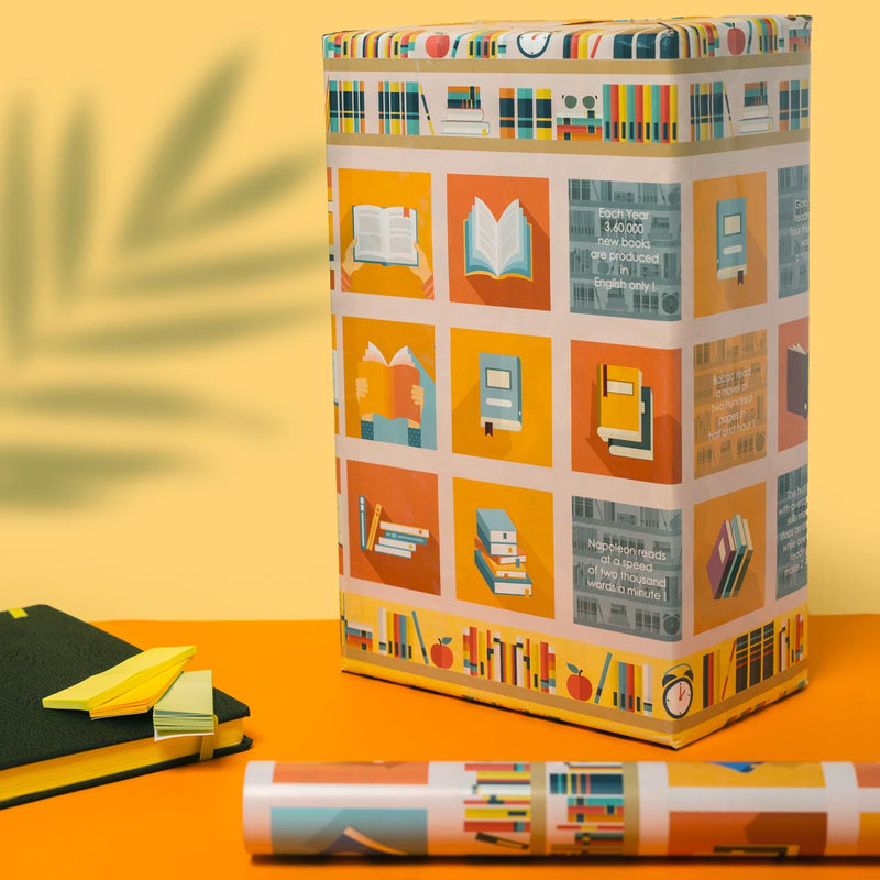 eVincE Assorted Gift Wrapping Paper | Fish, Books  & Human Faces, 3 Designs with facts | 70 x 50 cms - 15 sheets