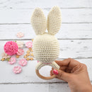 Crochet Rabbit Rattle Cum Soft Toys - Cream