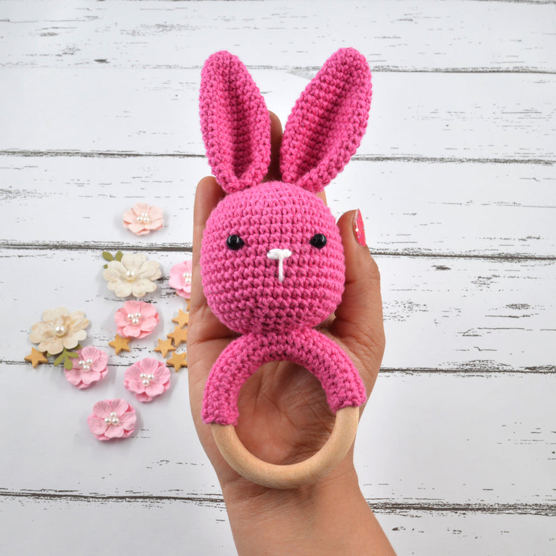 Bunny Baby Gift Rattle Cum Soft Toys - Pink