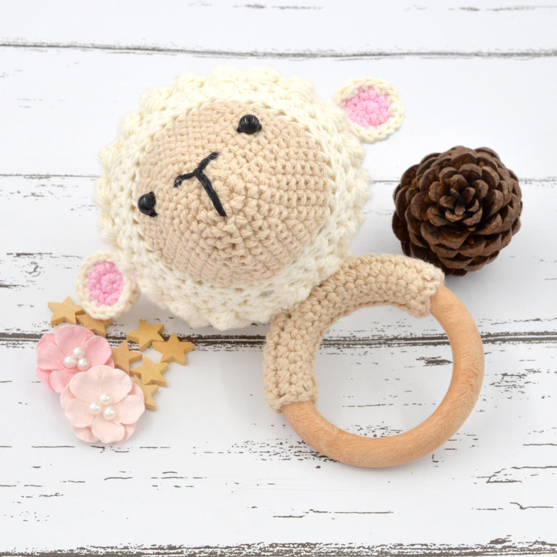 Crochet Sheep Rattle Cum Soft Toys - Cream