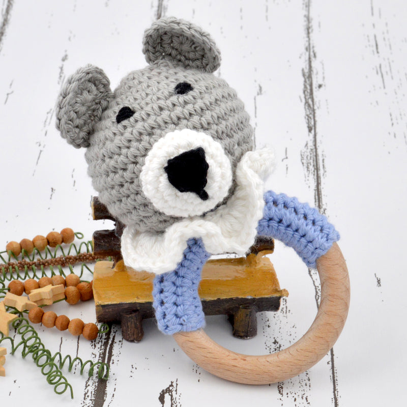 Cotton Crochet Baby Handheld Bunny Bear Rattle - Gray