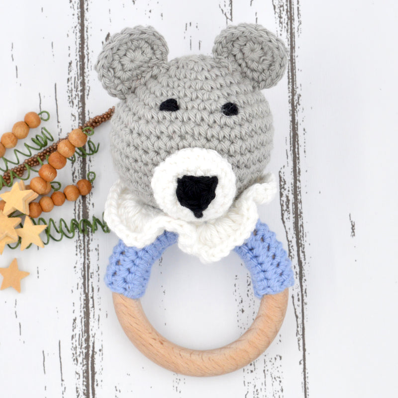 Cotton Crochet Baby Handheld Bunny Bear Rattle - Gray