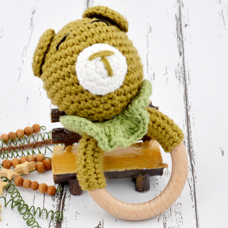 Cotton Crochet Baby Handheld Bunny Bear Rattle - Green