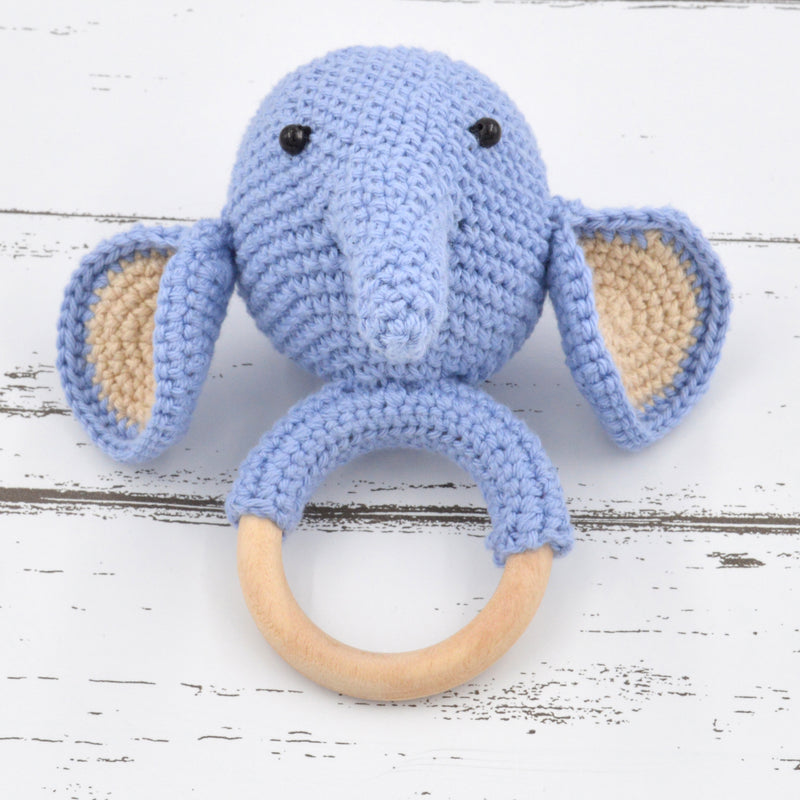 Crochet Elephant Rattle Cum Soft Toys - Blue